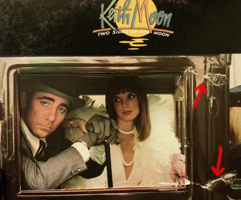 Damaged and repaired Keith Moon album cover.